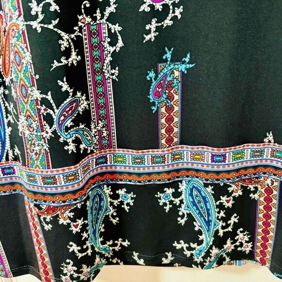 Nicole by Nicole Miller ring keyhole neck placed print bright on black sleeveles - Picture 7 of 14